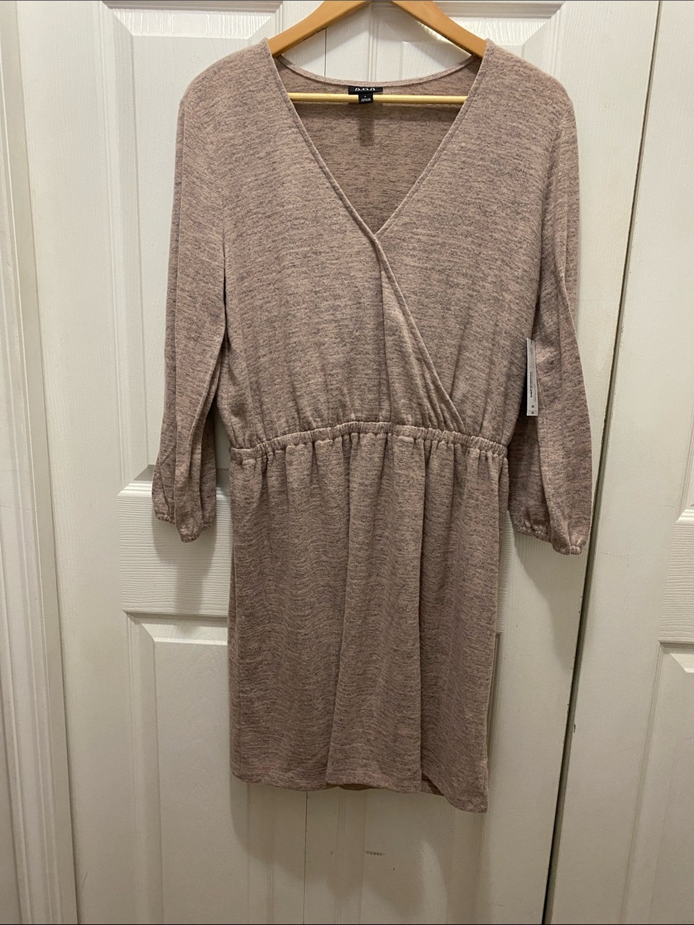 a.n.a Mauve Wrap-Front Long Sleeve Knit Dress
